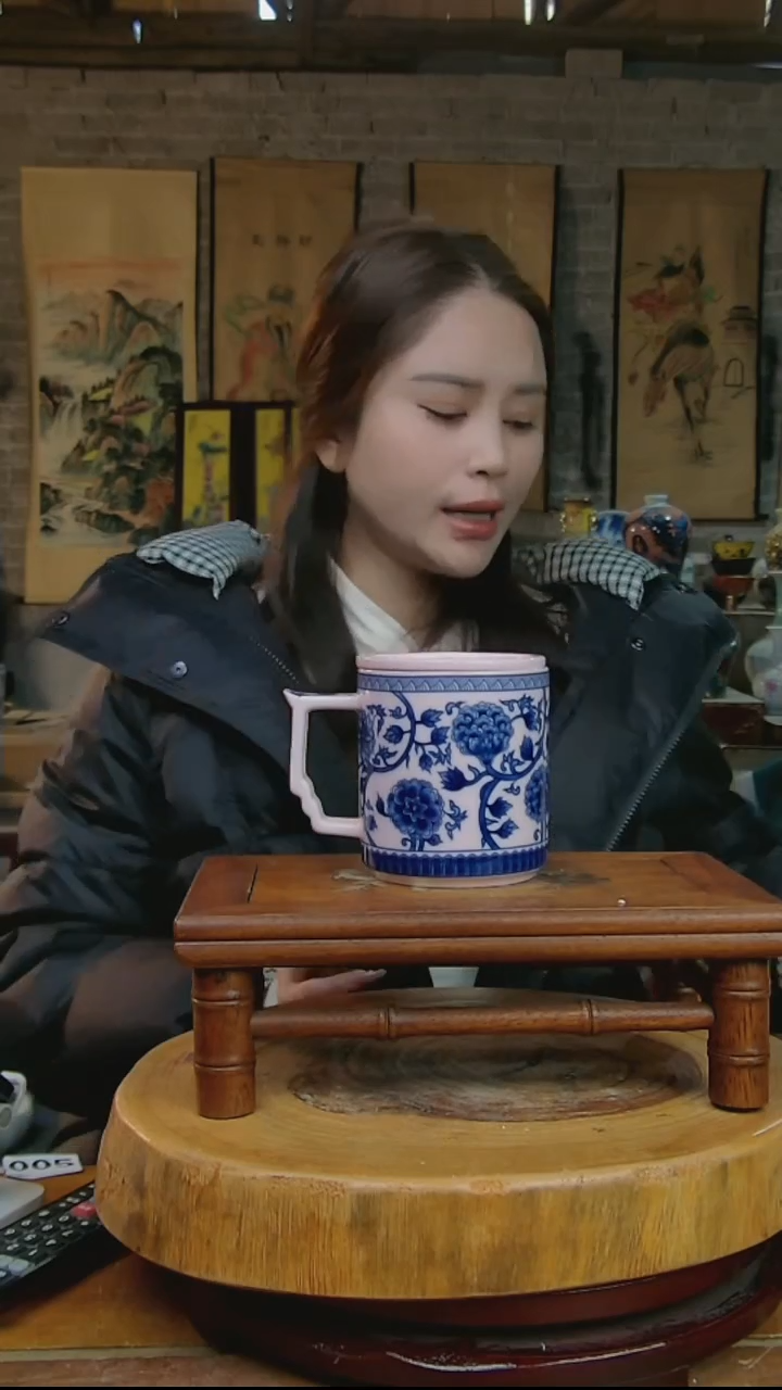 摆件陶稀土牡丹办公杯