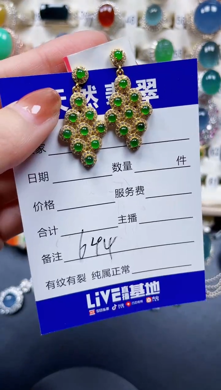 银S925镶嵌翡翠耳饰644
