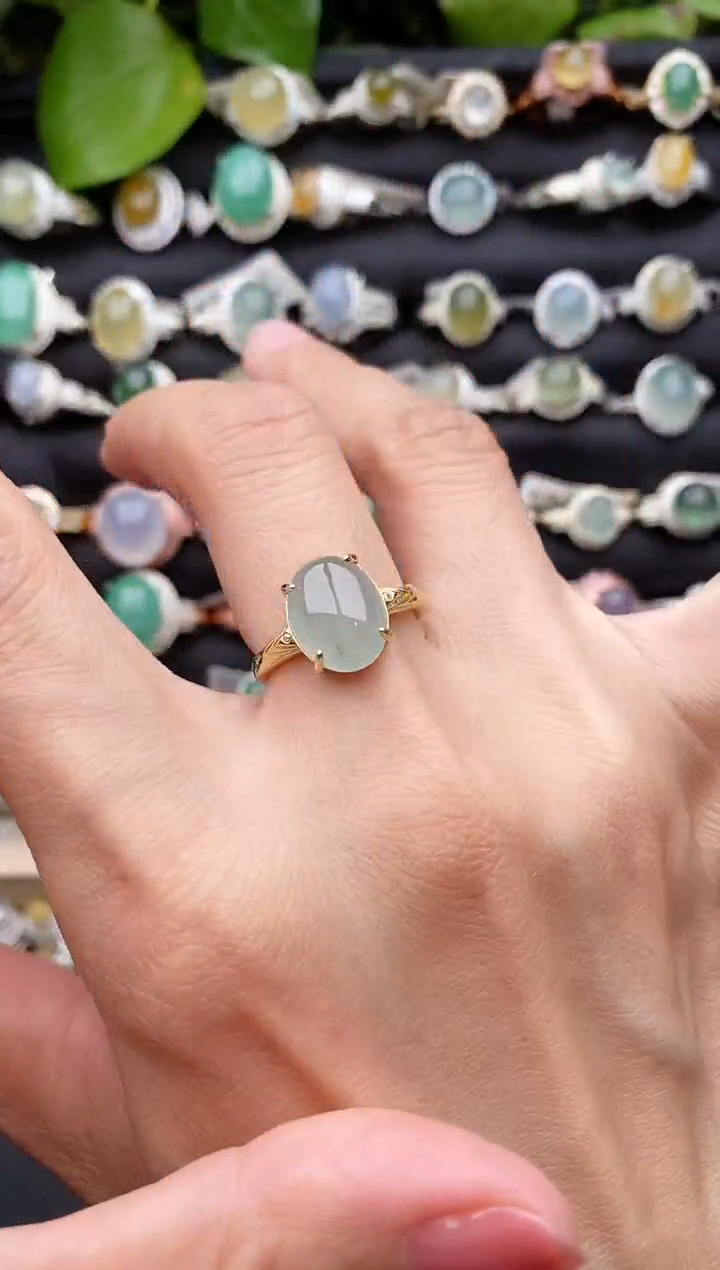 【闪购商品】翡翠戒指银S925镶嵌缅甸天然A货翡翠66  1-1