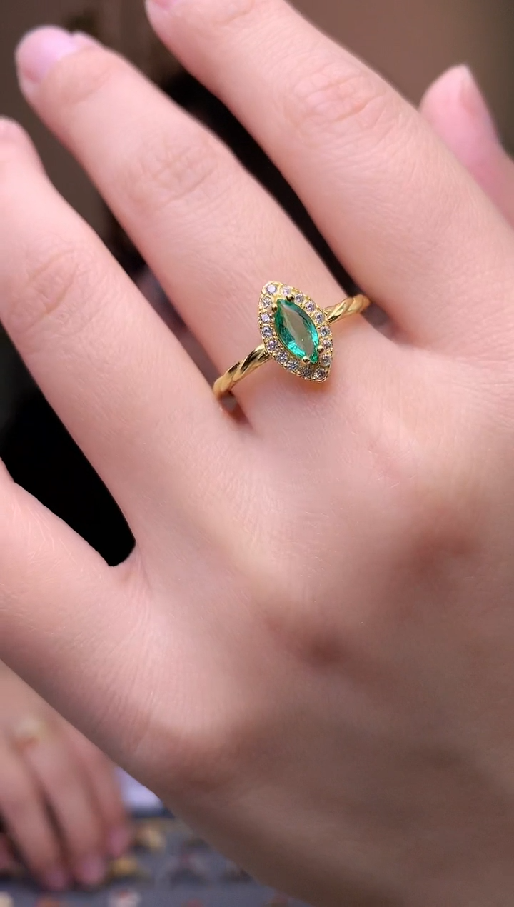 【闪购商品】祖母绿戒指银S925镶嵌戒指