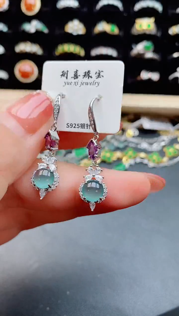 【闪购商品】翡翠耳饰银S925镶嵌50805