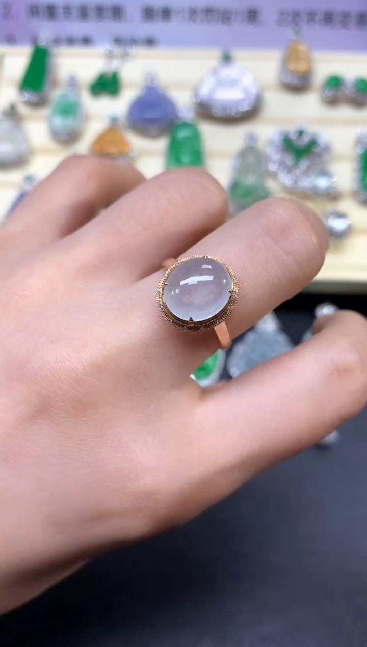 【闪购商品】翡翠戒指18K金镶嵌戒指|3550+355