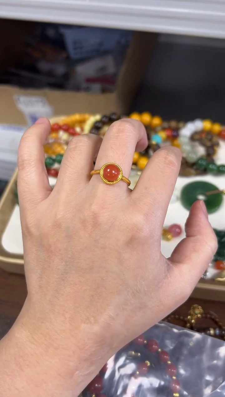 未镶嵌南红玛瑙戒指南红玛瑙圆蛋面镶嵌戒指[93]