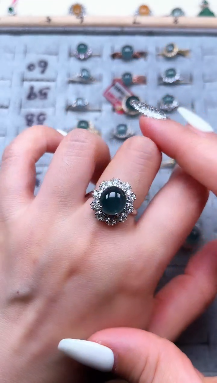 【闪购商品】翡翠戒指银S925镶嵌天然A货翡翠5