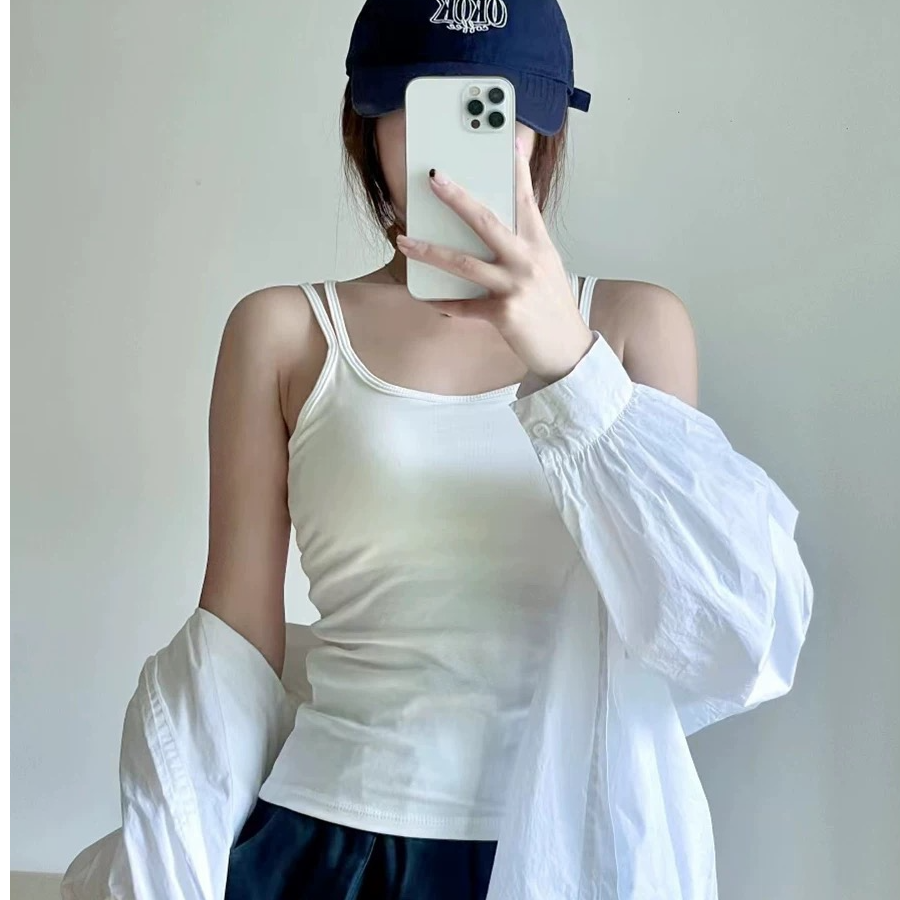 秋冬新款百搭显瘦打底吊带背心上衣无袖带胸垫气质打底上衣女