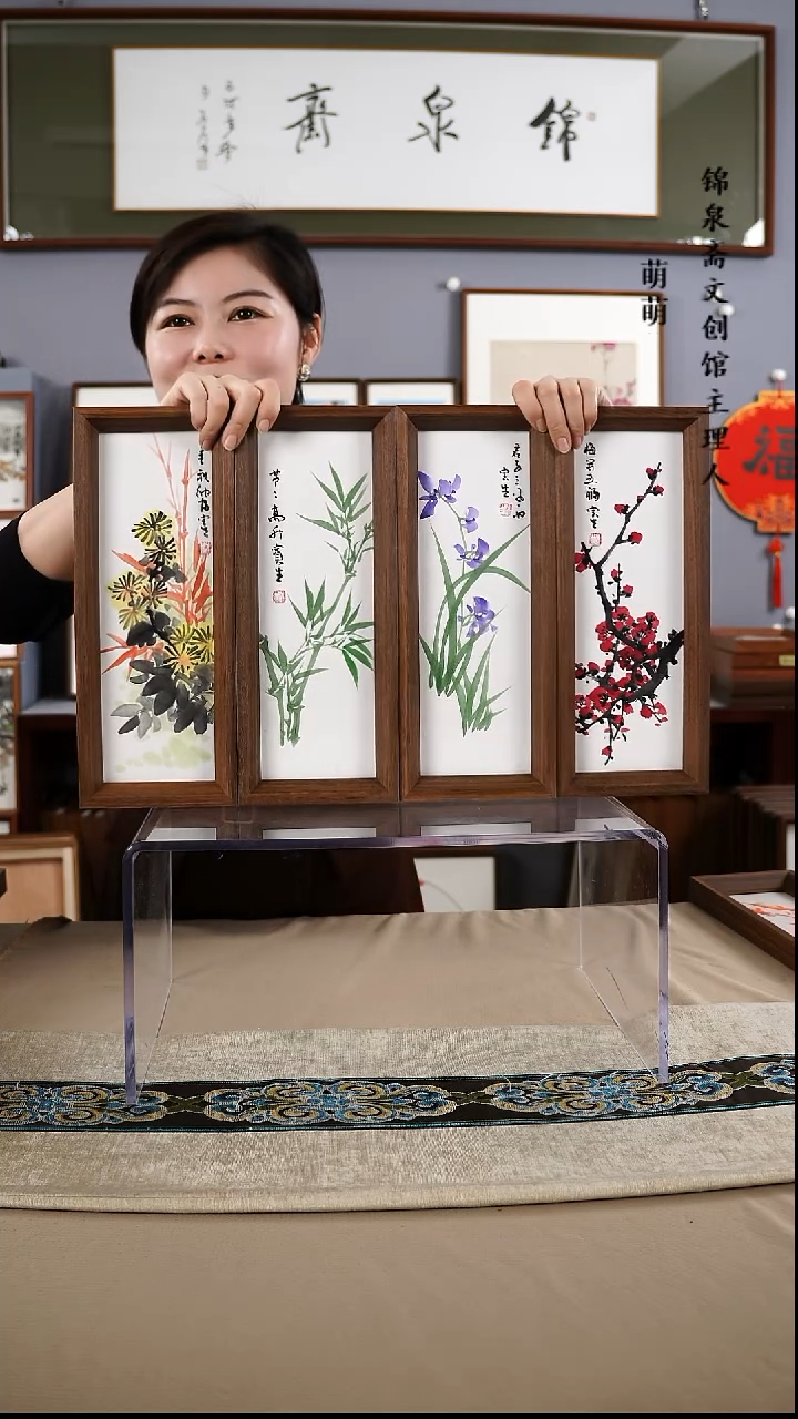 【闪购商品】国画12*32张宝生国画四条手绘作品略有不同