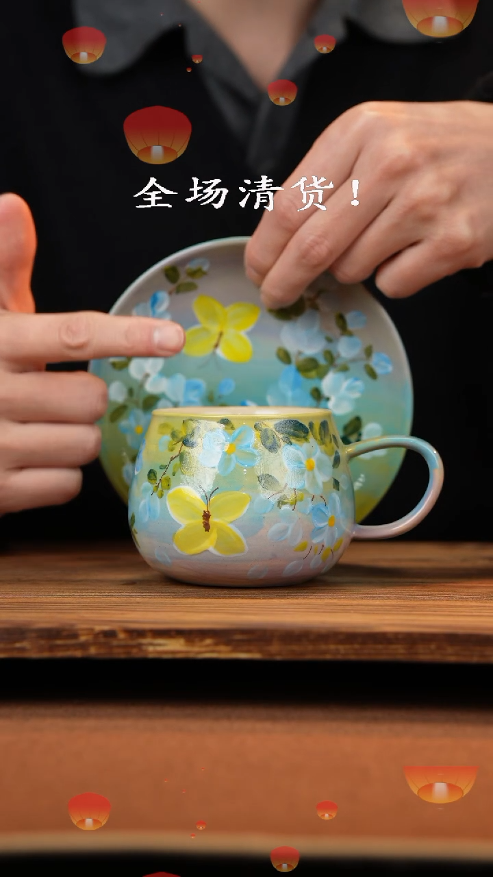 【闪购商品】杯手艺人手绘釉下彩异形器物