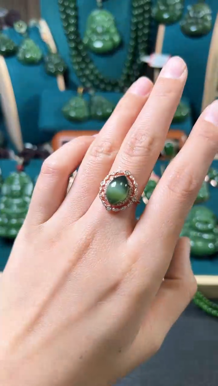 【闪购商品】和田玉（碧玉）戒指银S925镶嵌碧玉