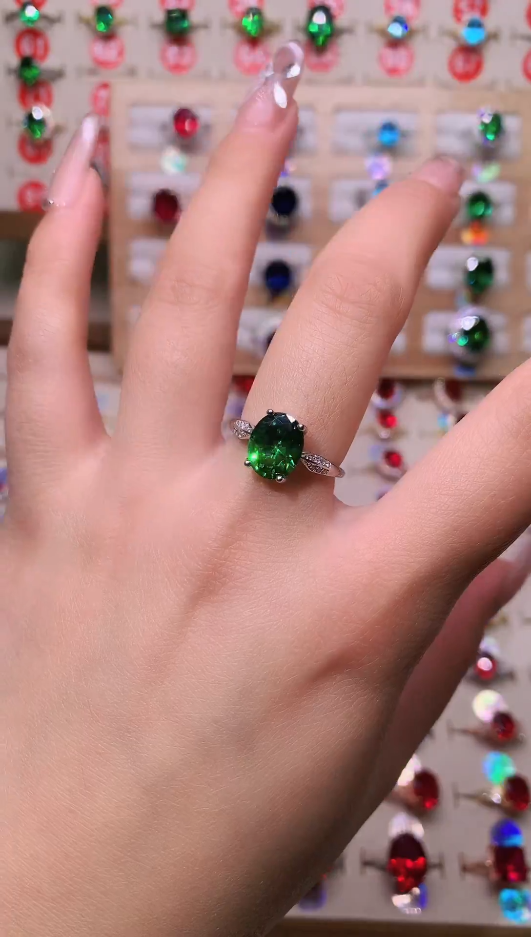 银S925镶嵌透辉石戒指8*10 银托