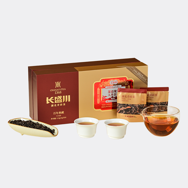 长盛川茶叶黑茶 百年典藏112g礼盒装 湖北青砖茶散茶独立包装