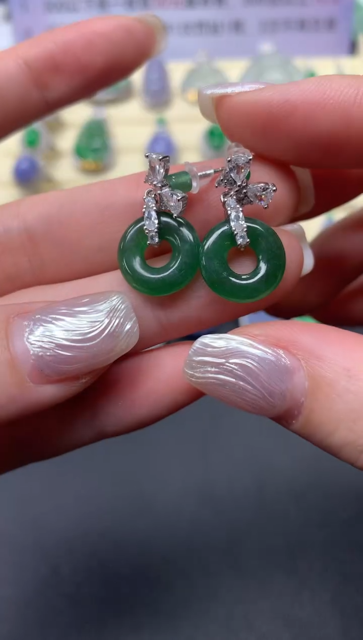 【闪购商品】翡翠耳饰银S925镶嵌耳饰|750+75