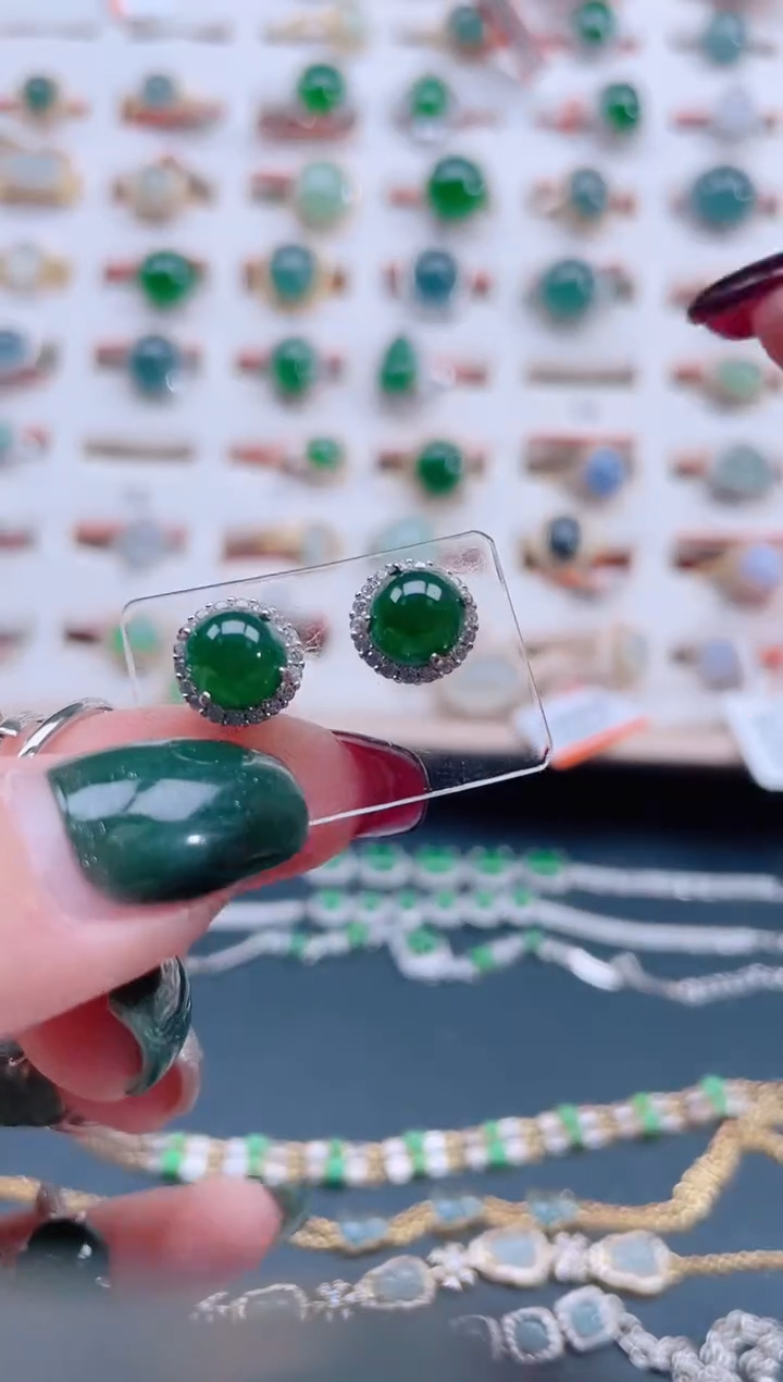 银S925镶嵌翡翠耳饰天然翡翠