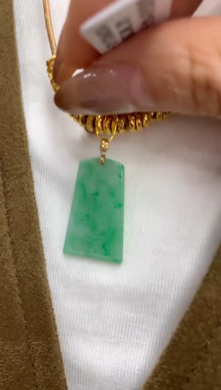 吊坠(不含链)18K金镶嵌翡翠无事牌