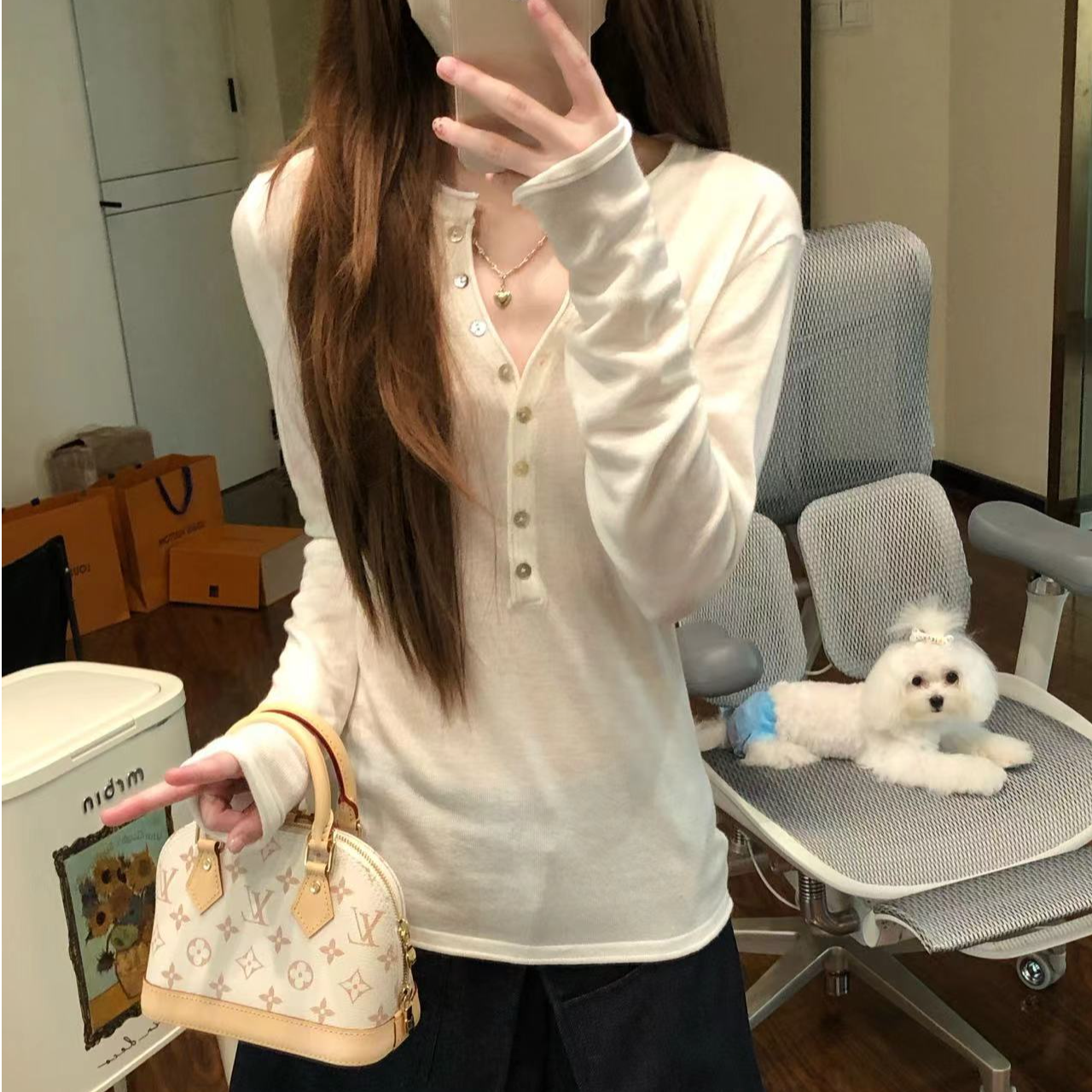 【含羊毛】软糯松弛慵懒显瘦卷边袖t恤长袖+短袖休闲百搭上衣