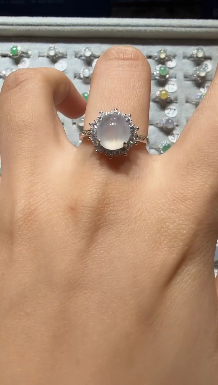 银S925镶嵌戒指翡翠925银镶缅甸A货翡翠戒指