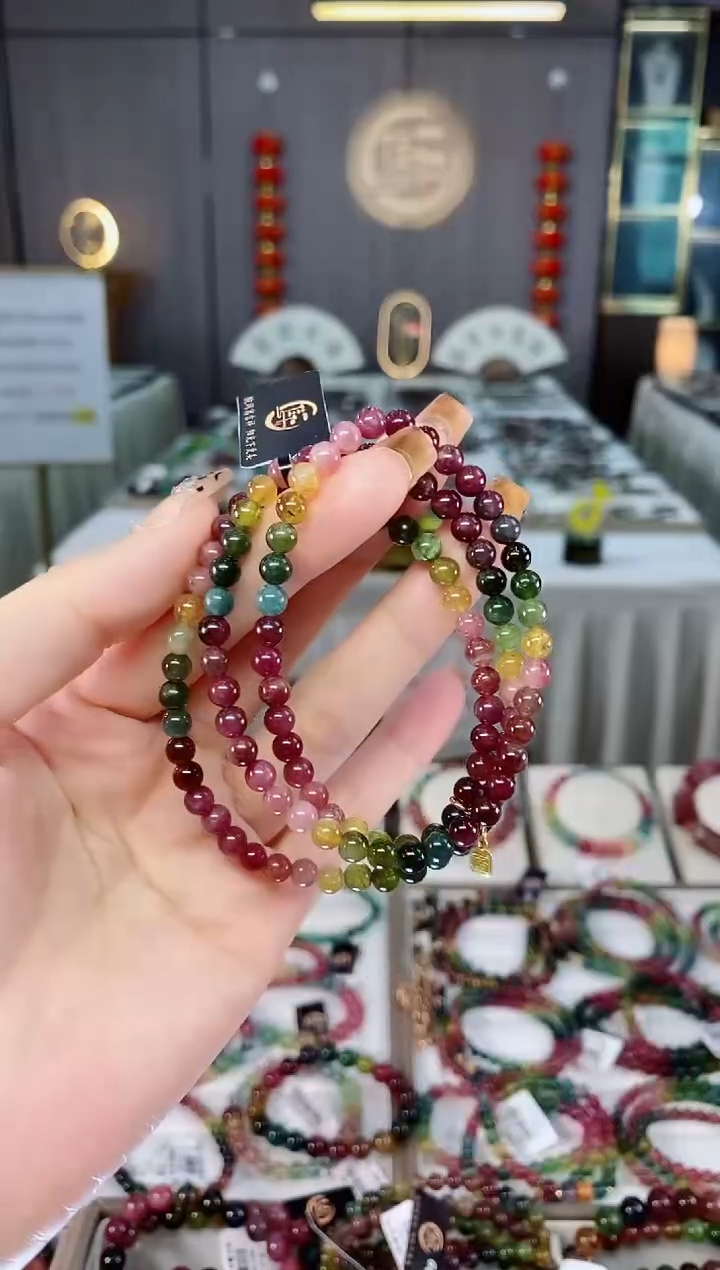 老矿碧玺色标彩虹油料三圈手串5mm+未镶嵌碧玺dan多样性发货一条