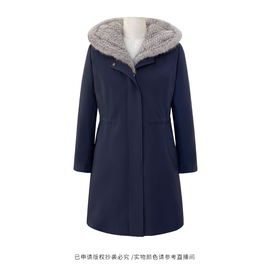 85中长款拉链款水貂帽连帽兔毛内胆尼克服保暖尼克服外套633款