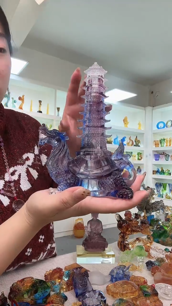 手工艺品琉璃龙龟塔蓝紫
