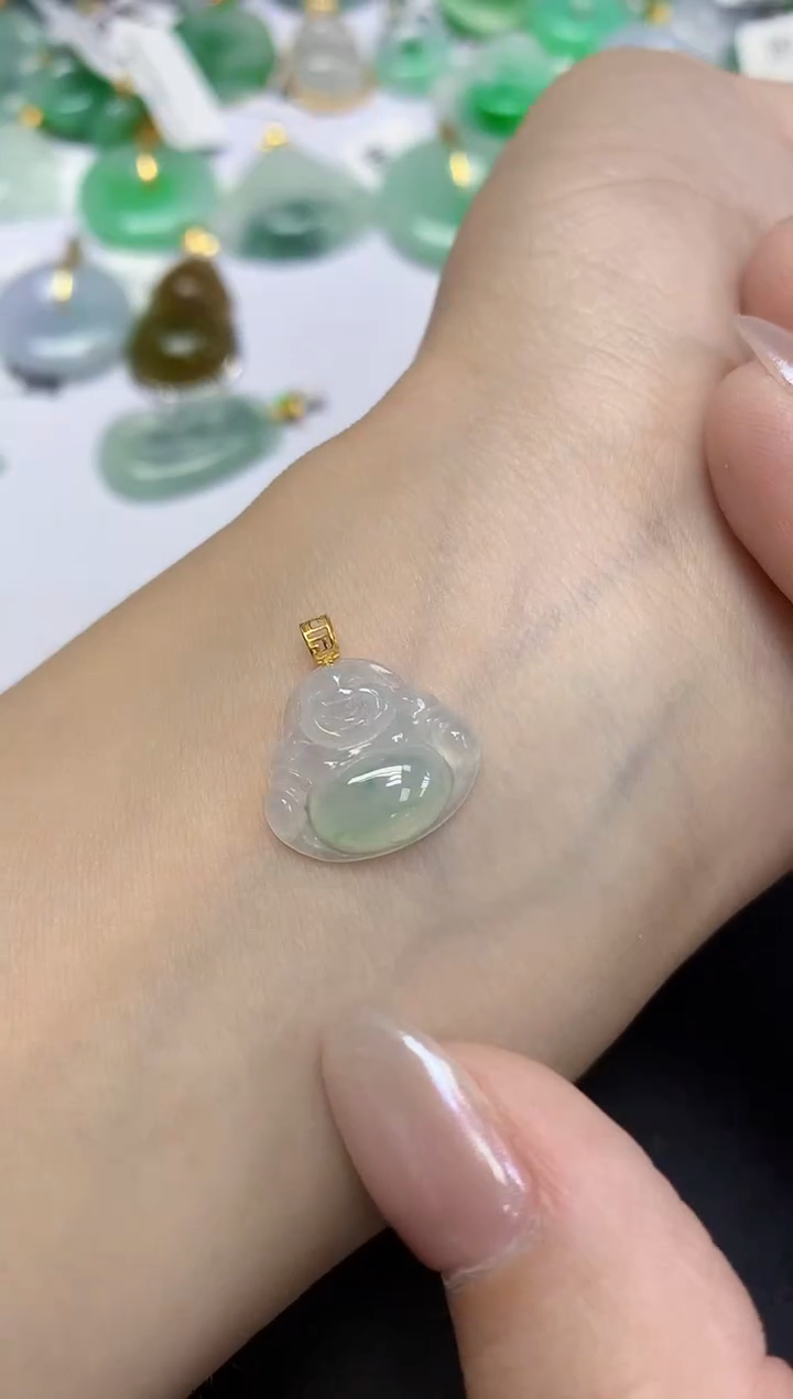 翡翠18K金镶嵌颈饰天然缅甸翡翠A货百元以上9元证书费自理