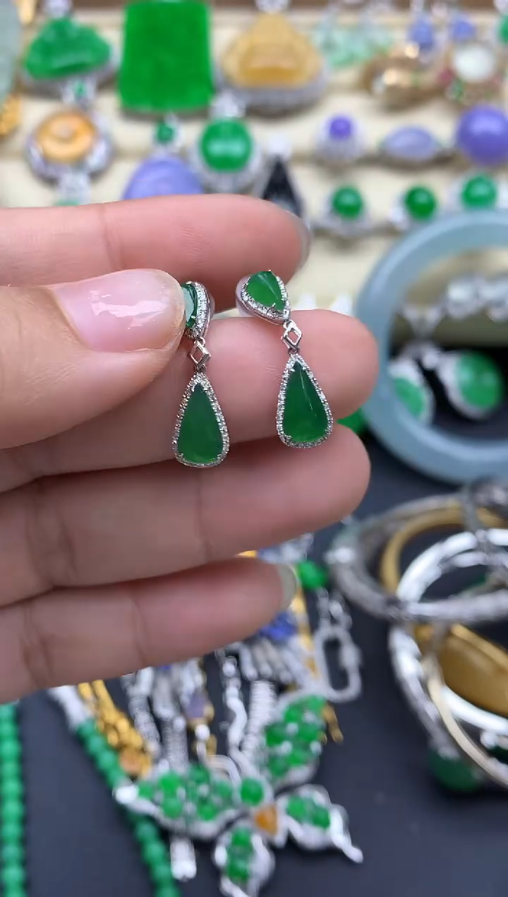 翡翠18K金镶嵌耳饰501-春日珠宝