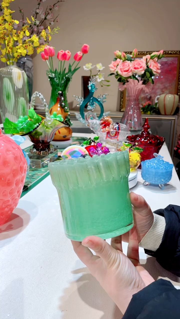 【闪购商品】琉璃手工艺品    绿色折纸小收纳盆微瑕