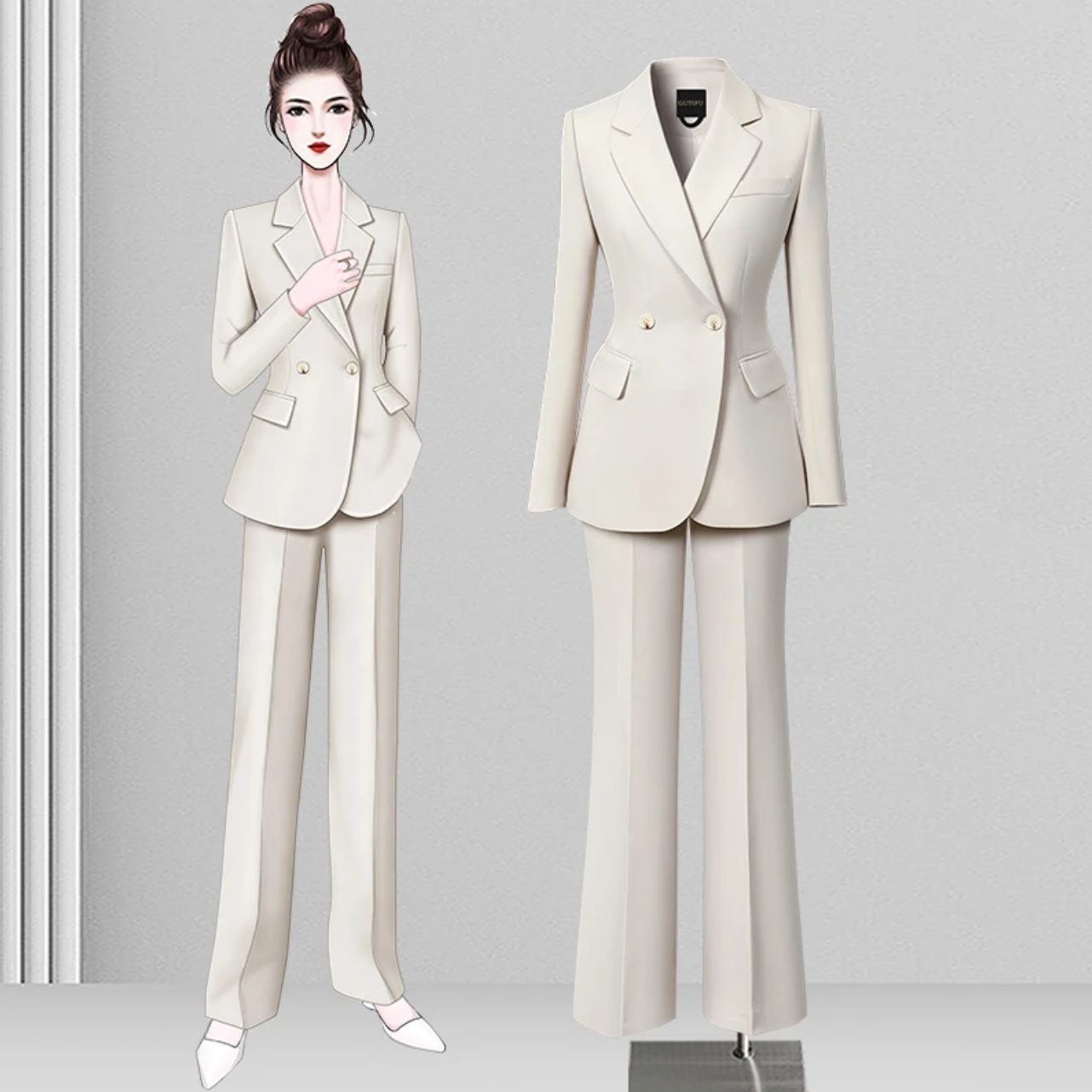 【婉安】米白色韩系都市白领蓝领OL职场职业装工作服西装正装外套