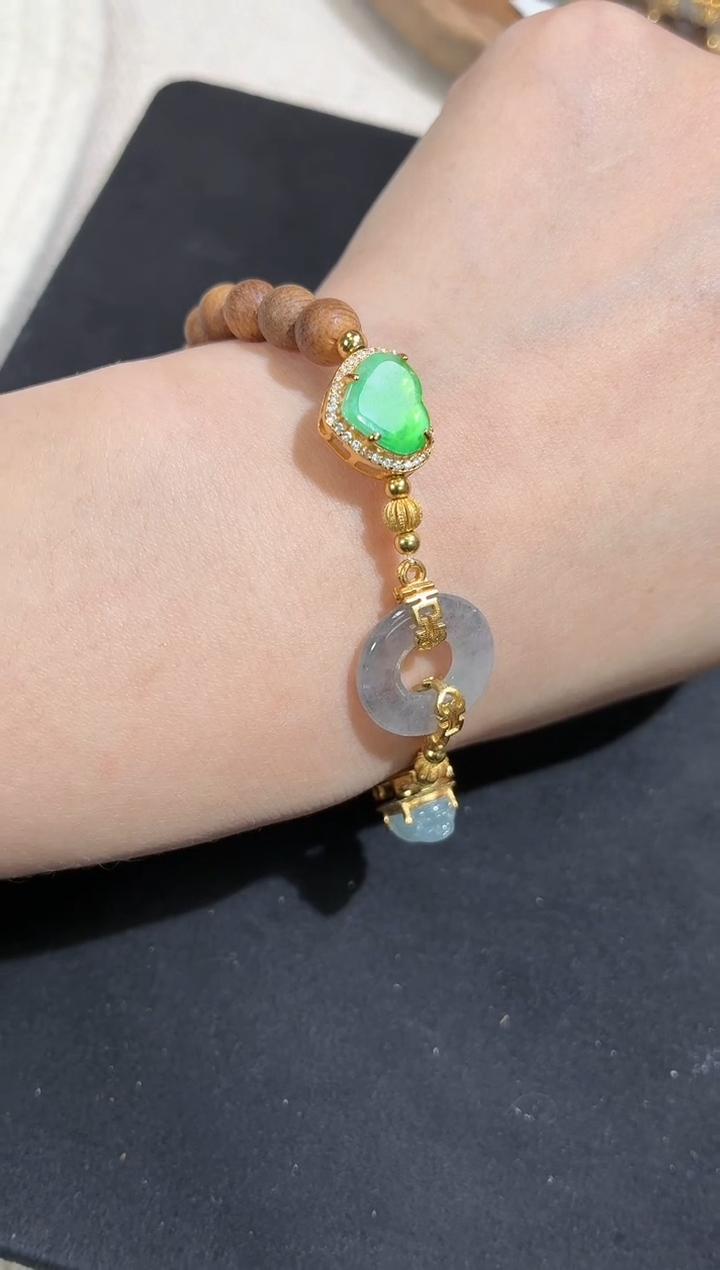 吊坠(不含链)银S925镶嵌翡翠手串