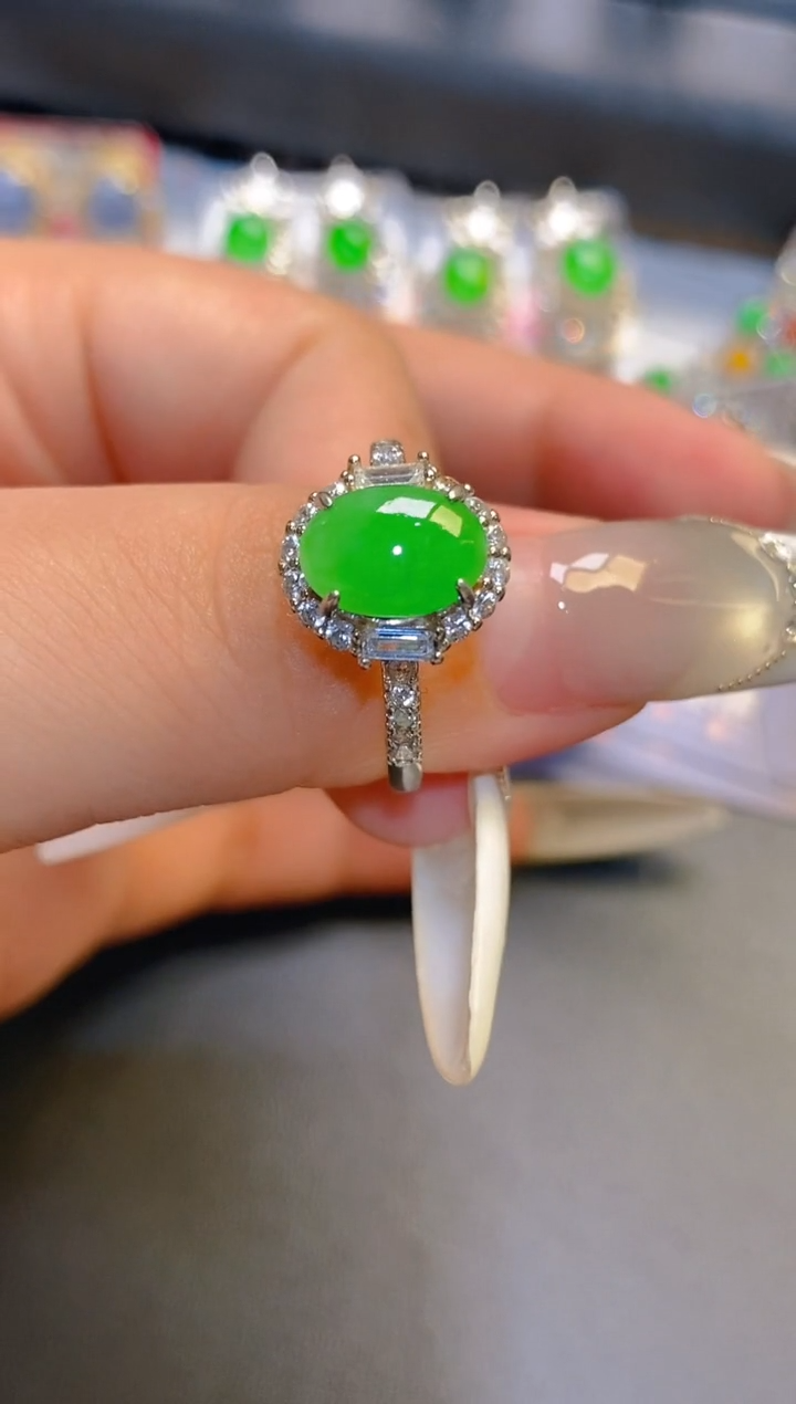 翡翠银S925镶嵌耳饰天然