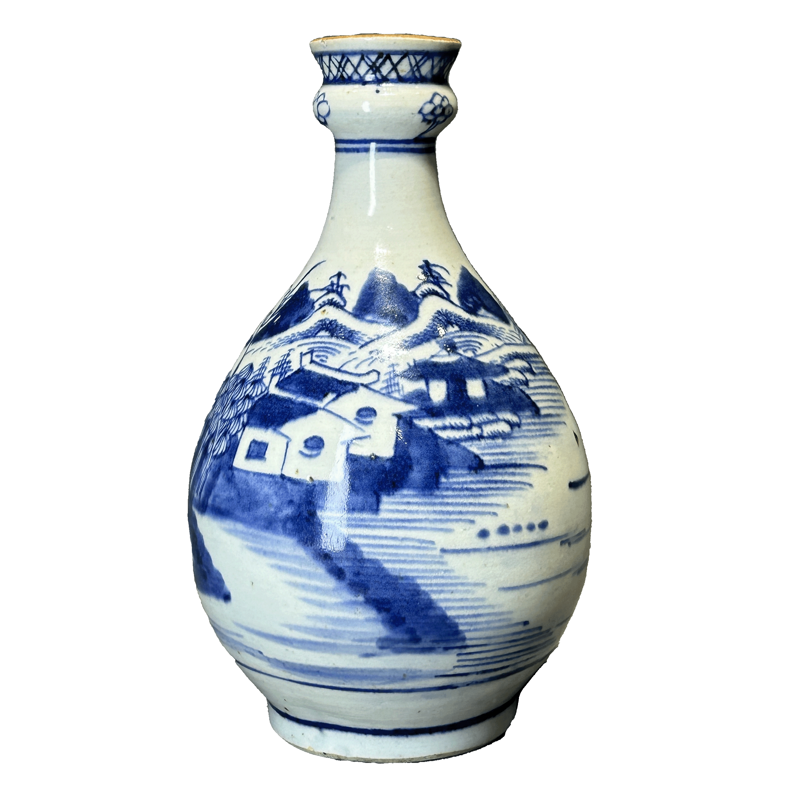 25321125x青花山水纹蒜头瓶