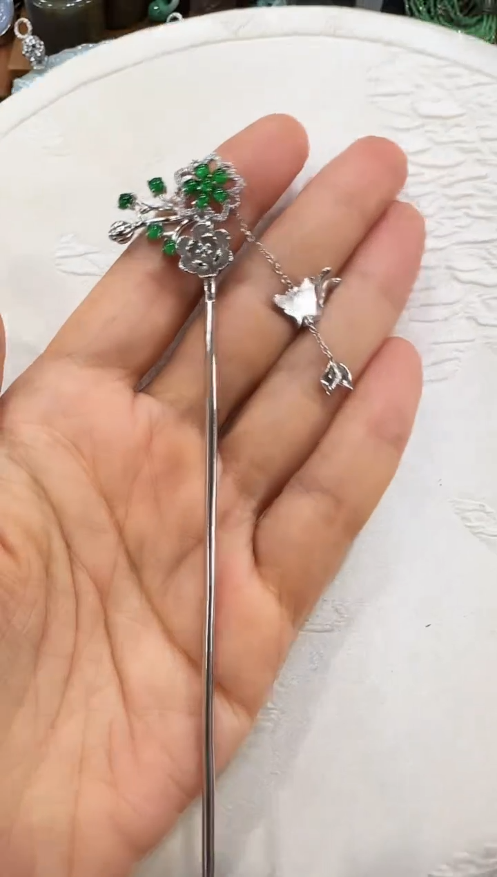 翡翠银S925镶嵌颈饰国风