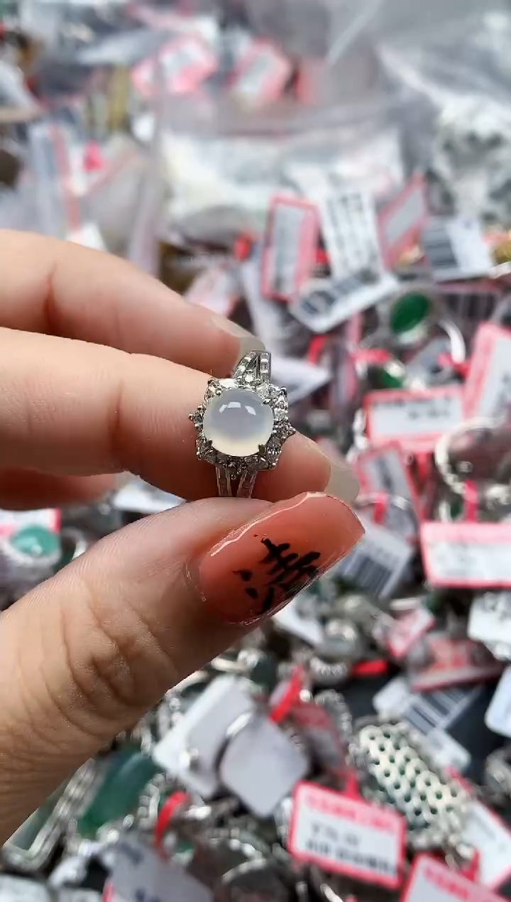 银S925镶嵌戒指翡翠天然A货缅甸翡翠