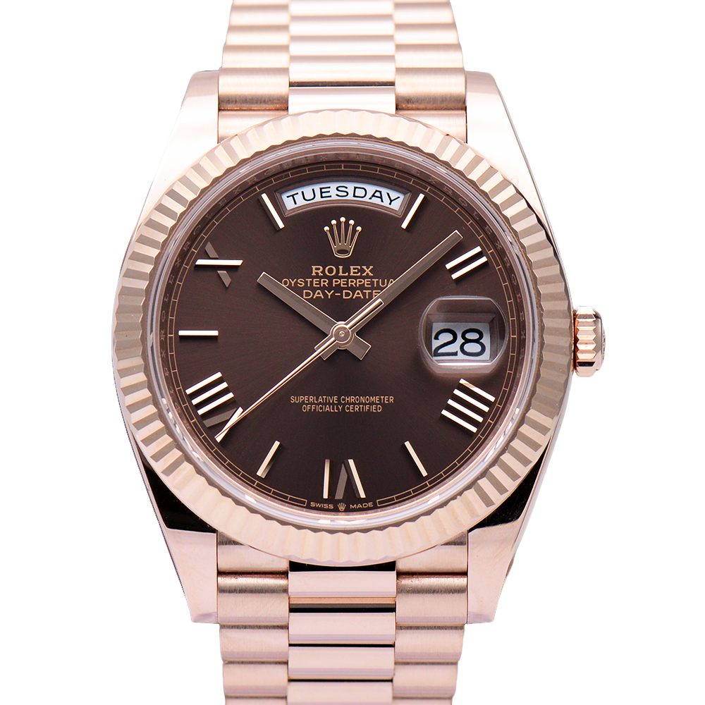 99新 Rolex/劳力士 228235星期日历咖盘罗马/玫瑰金原钻40mm男表