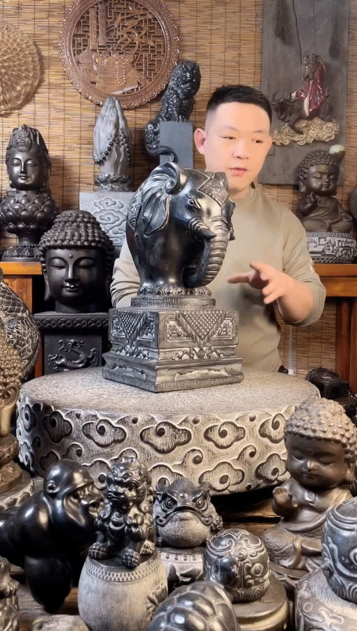 【闪购商品】42象墩一对天然青石雕刻