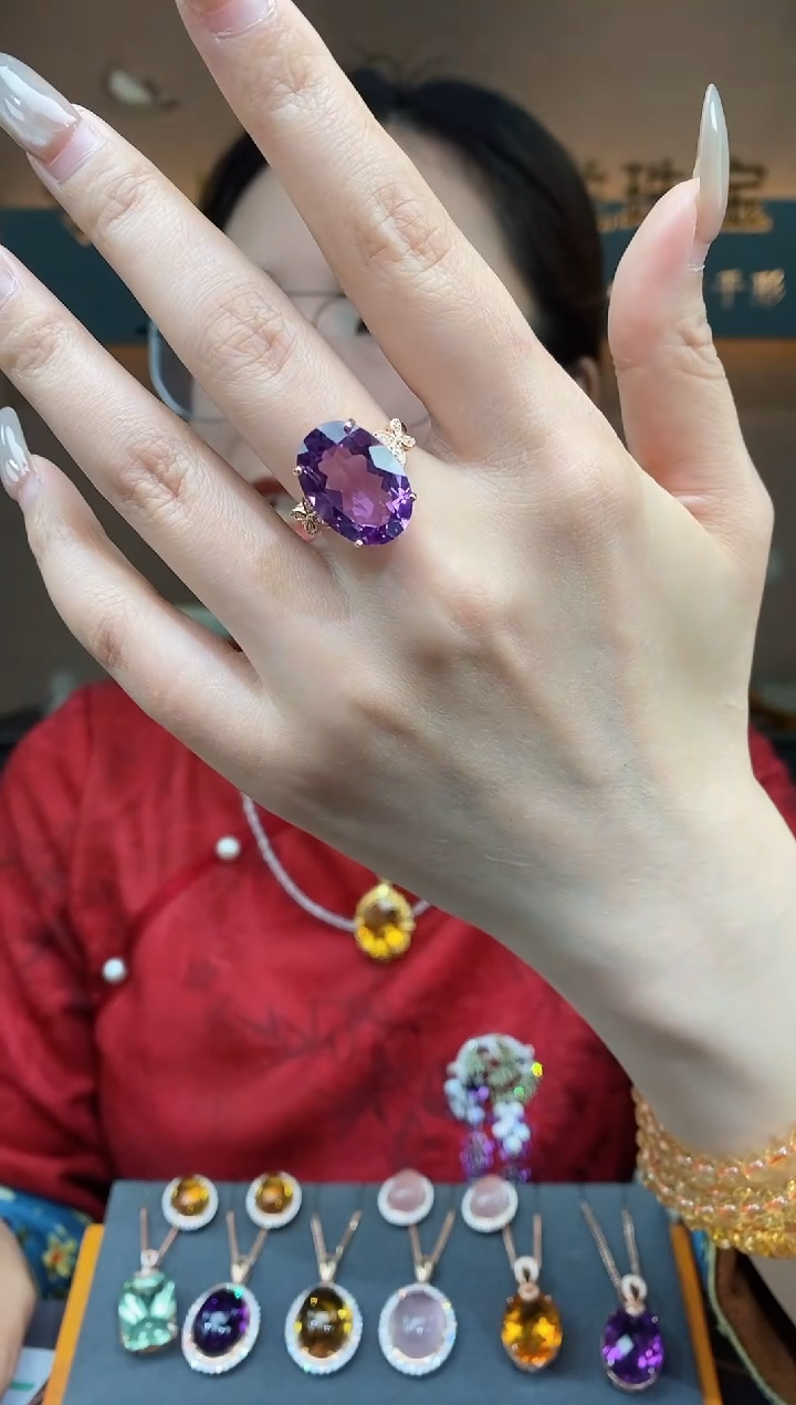 【闪购商品】紫晶戒指银S925镶嵌紫晶戒指