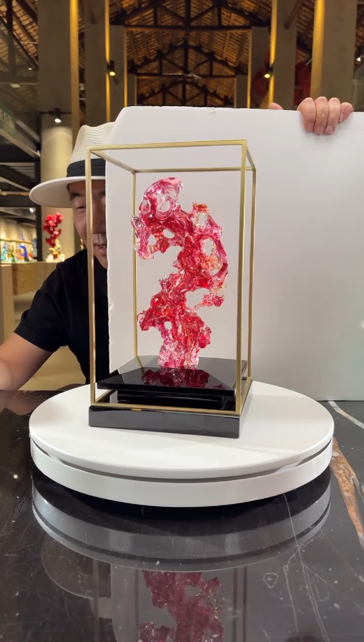摆件CS0202004金红小号太湖石+定制黑底座架子
