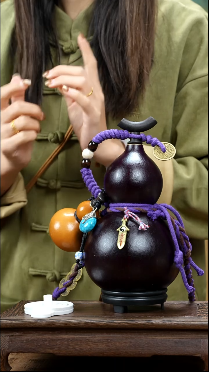 YQ193精品藏绳款天然酒葫芦（一物一拍）+原色小葫芦