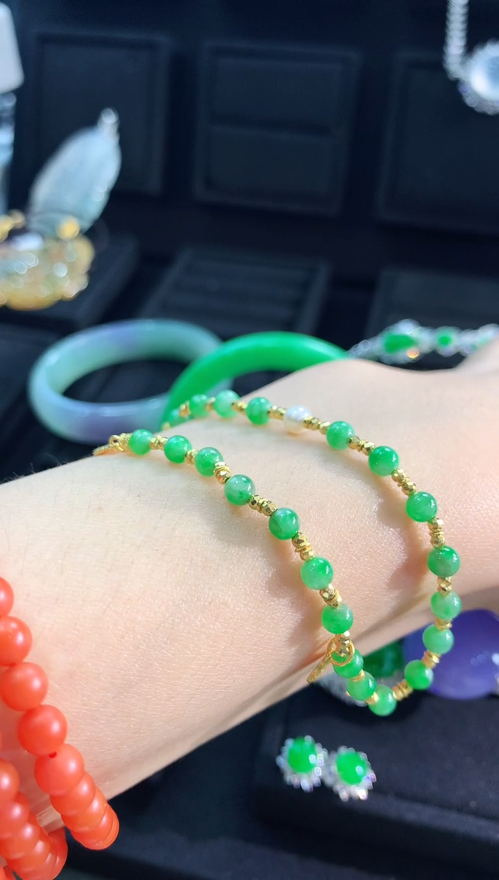 【闪购商品】翡翠手链18K金镶嵌手链