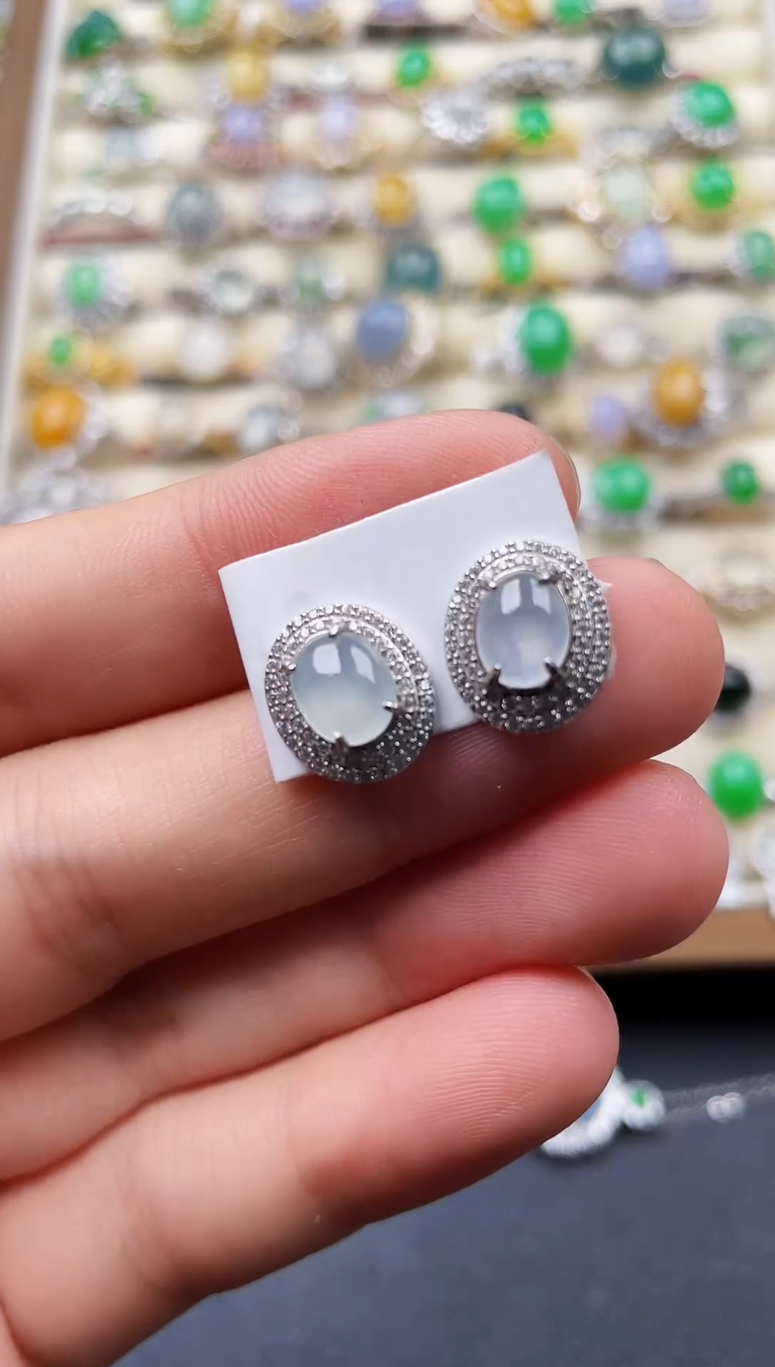 银S925镶嵌翡翠耳饰97