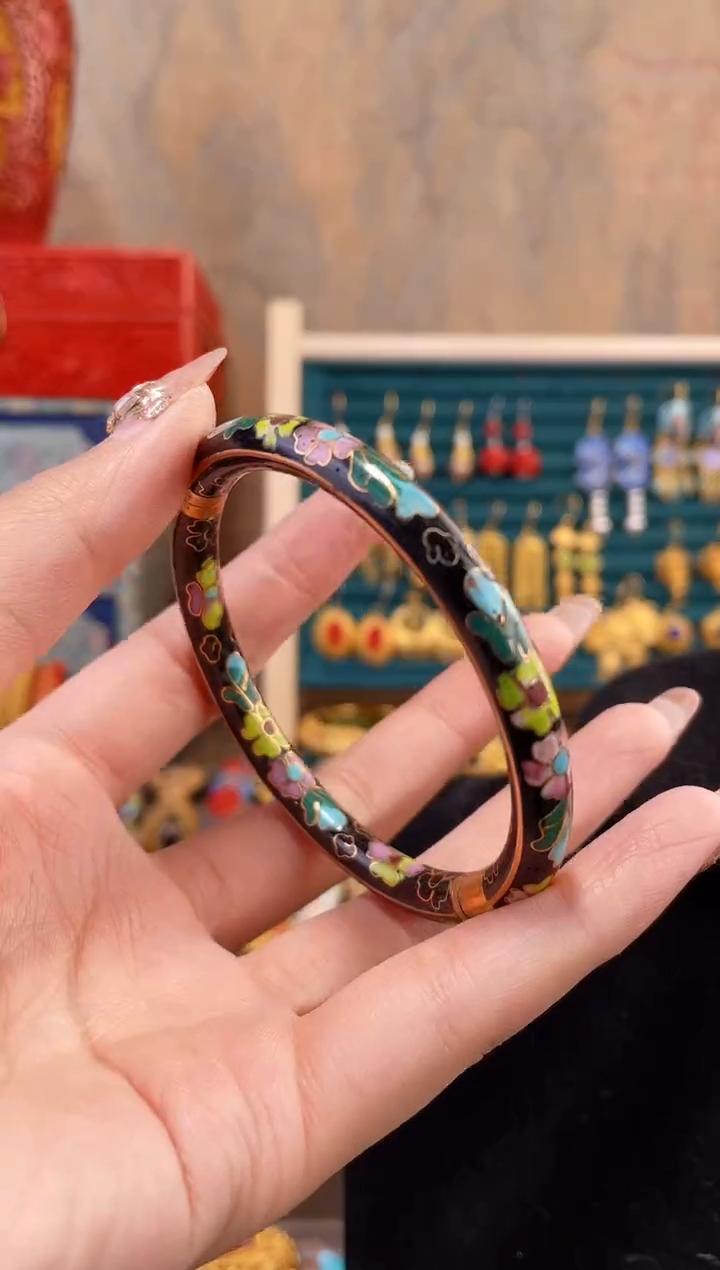 【闪购商品】非遗景泰蓝开口镯子黑色