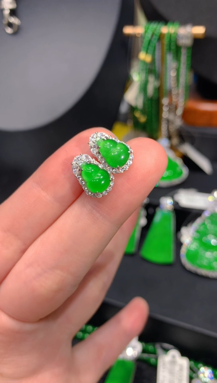 银S925镶嵌翡翠耳饰23一季