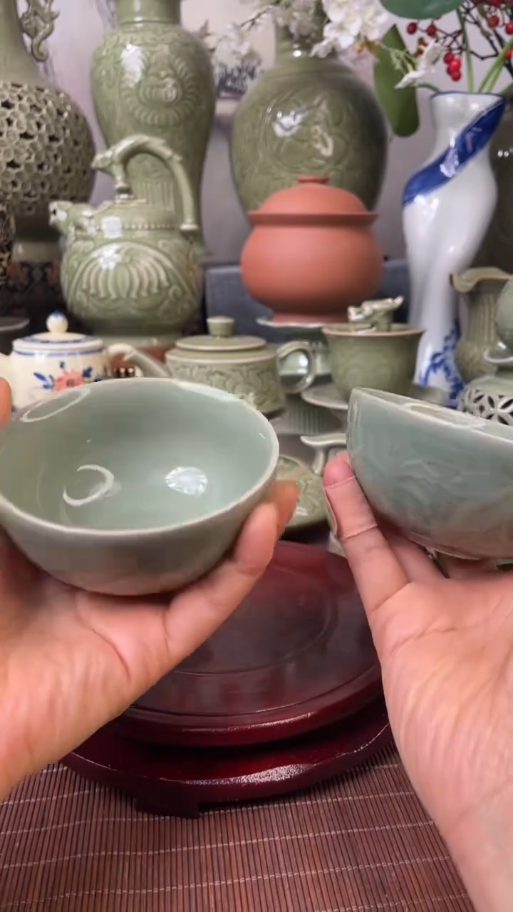 耀州窑青瓷猕猴桃小茶杯两只