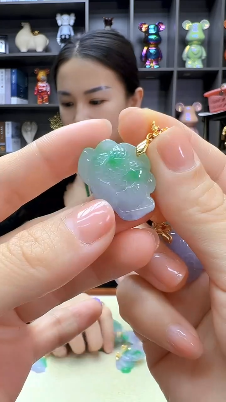 翡翠14K金镶嵌颈饰沉白diy劲饰