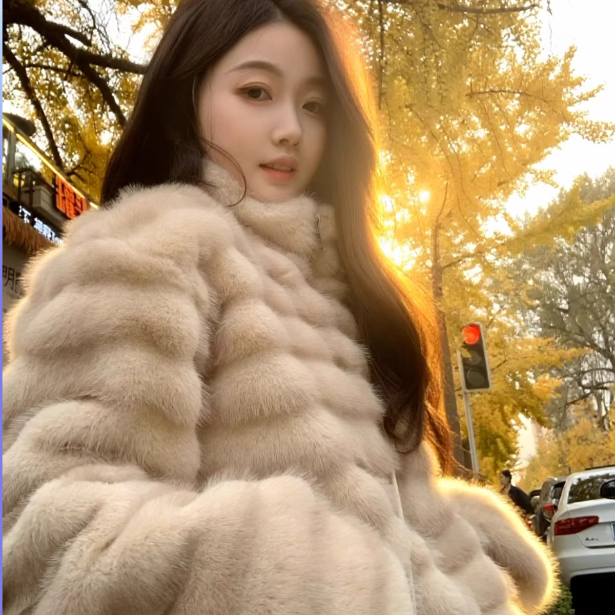 人造皮草 Huangzuozuo佐佐家小个子气质切条短款仿貂毛外套冬季女