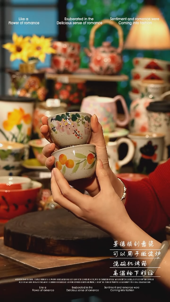 陶瓷一对景德镇高温釉下彩手工手绘款式