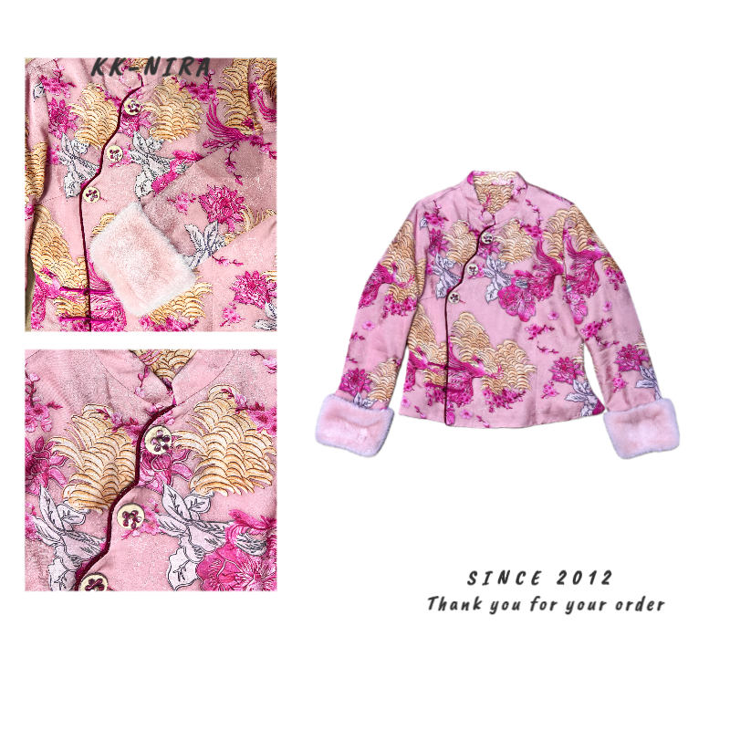 KK-NIRA 水貂凤凰 侧门襟水貂毛棉衣外套