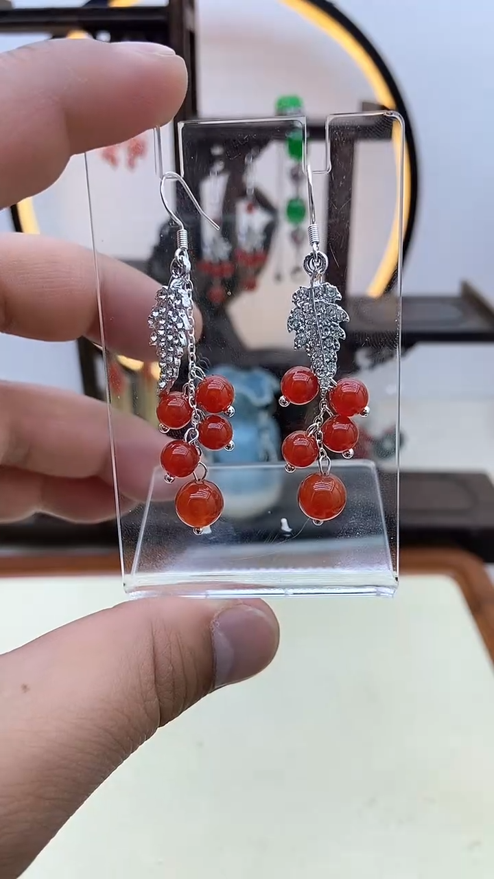 【闪购商品】南红玛瑙耳饰银S925镶嵌52号