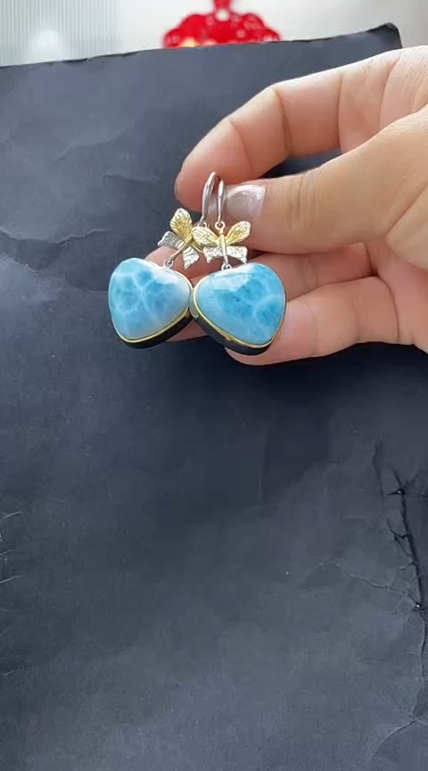 针钠钙石（海纹石）银S925镶嵌手链耳坠