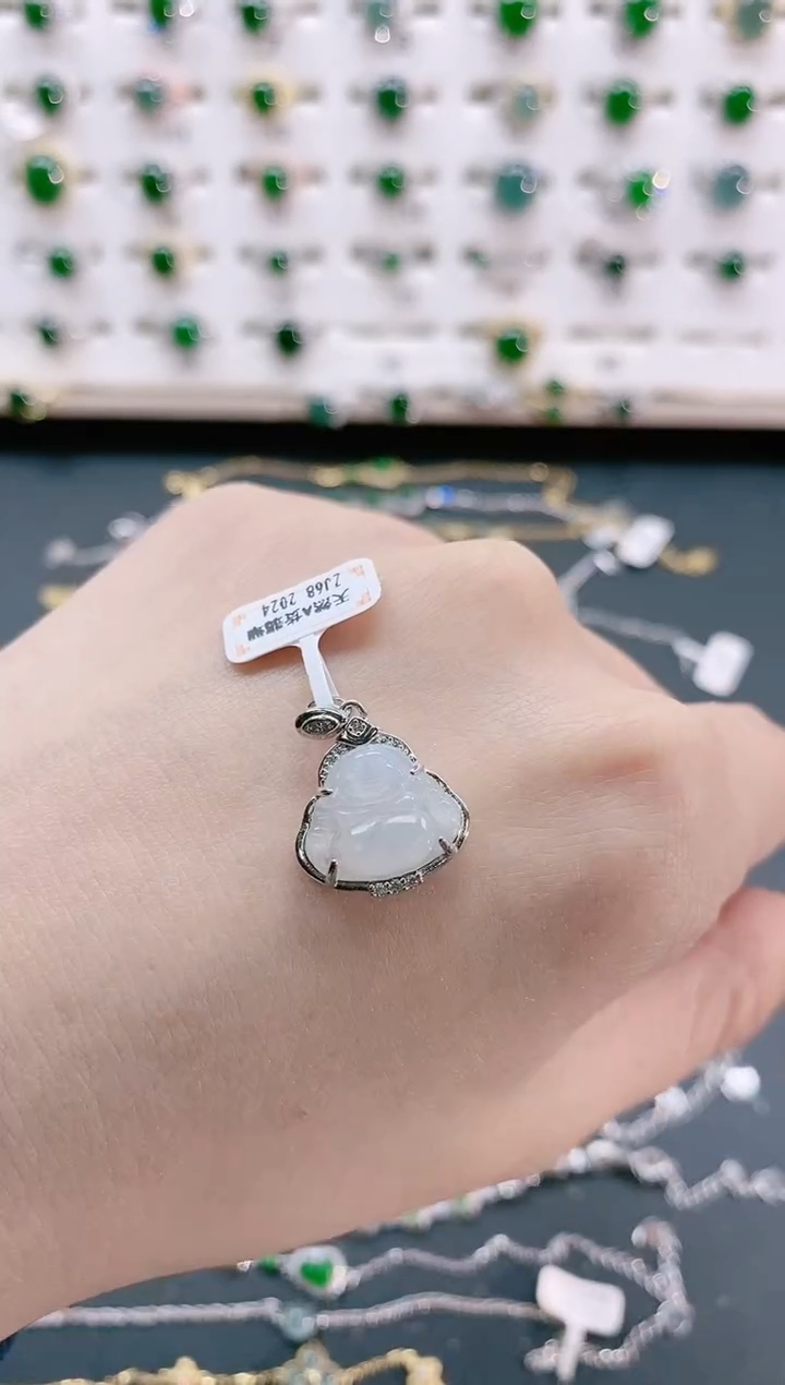 【闪购商品】翡翠颈饰银S925镶嵌天然翡翠
