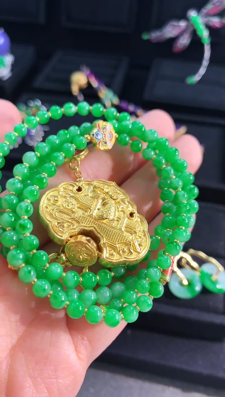 【闪购商品】翡翠颈饰足金镶嵌珠串