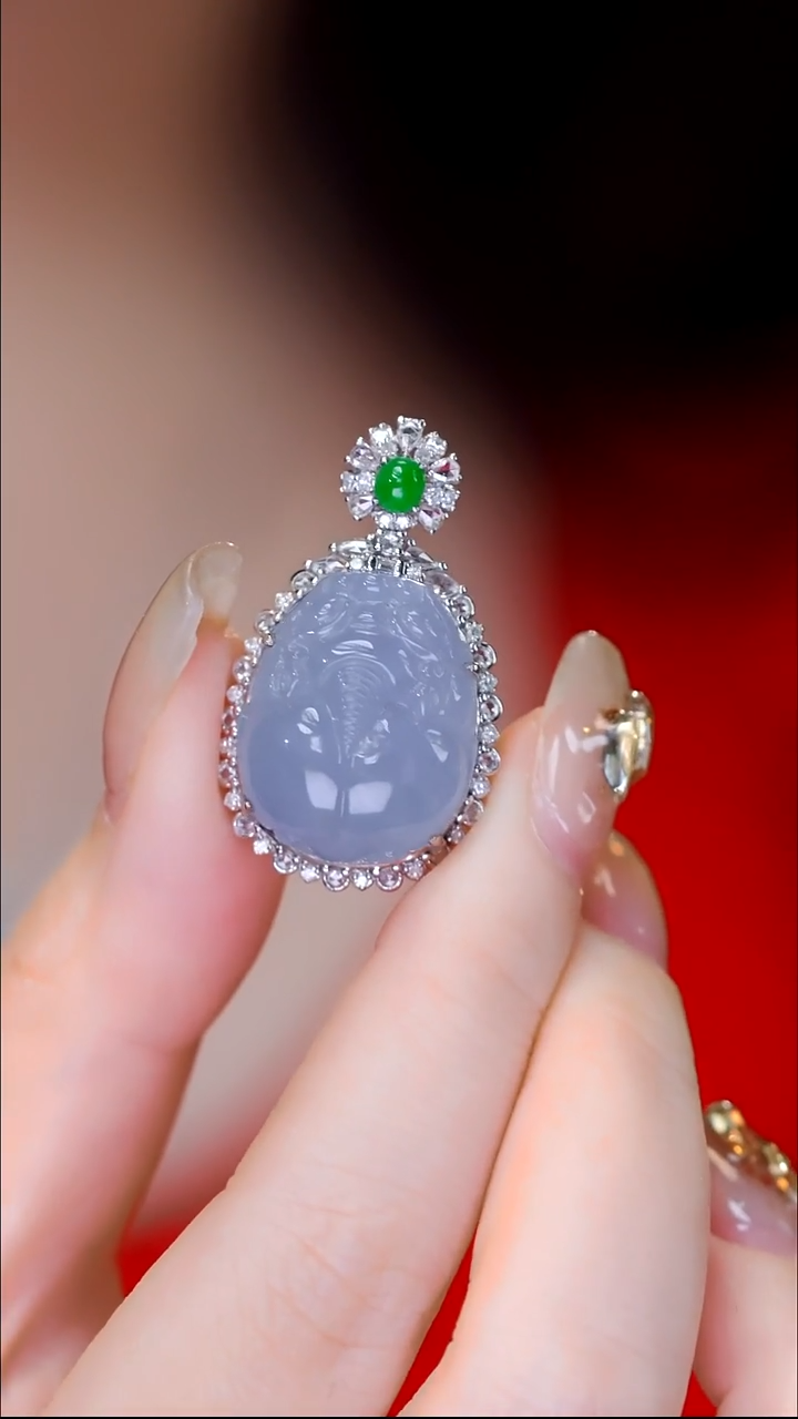 吊坠(不含链)18K金镶嵌翡翠5